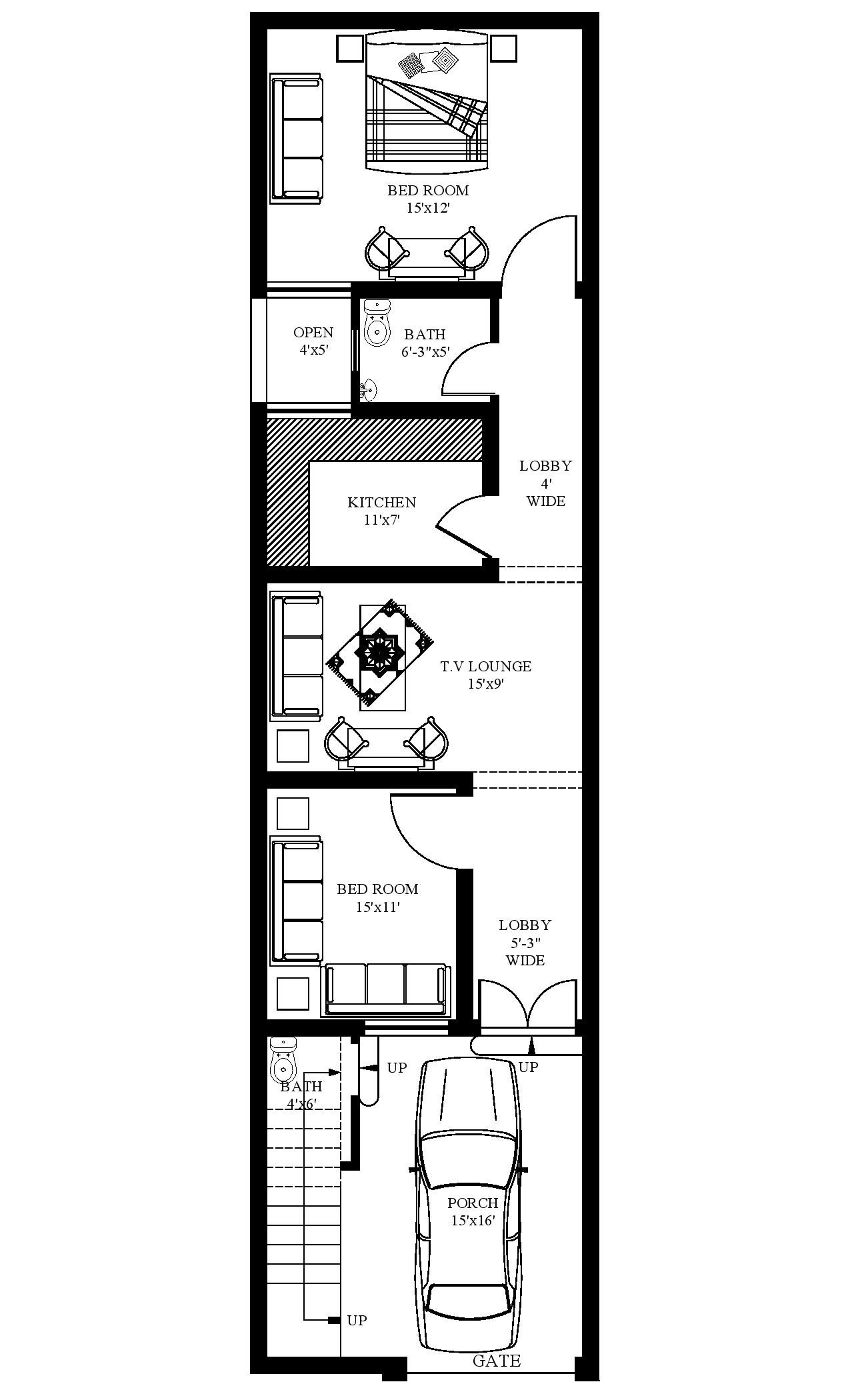 15x60 House Floor Plan