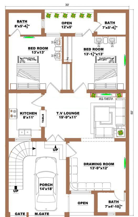 30x50 House Floor Plan