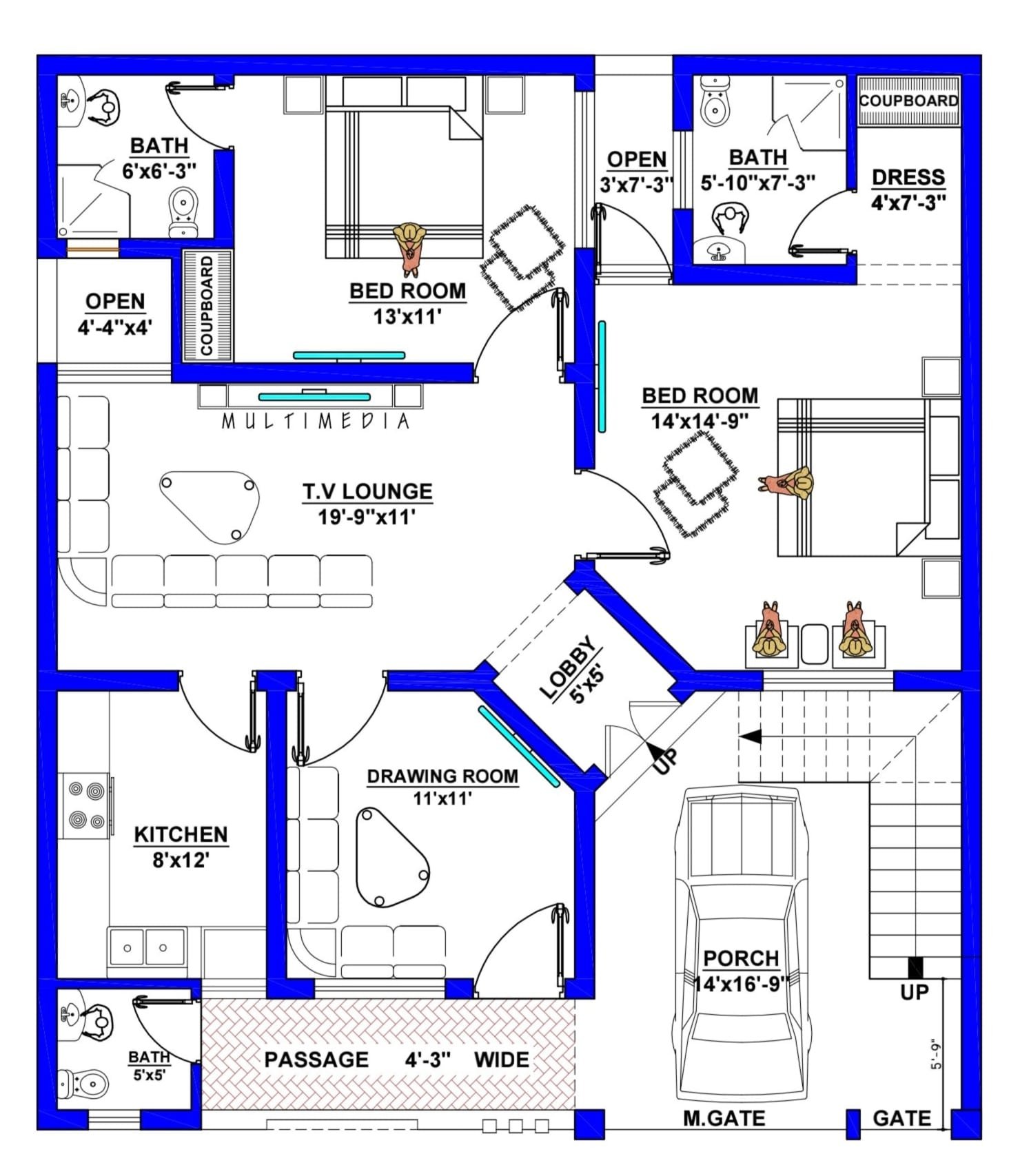 35x40 House Floor Plan