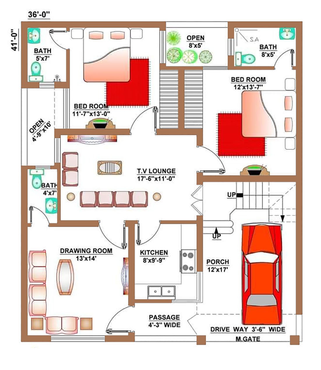 36x41 House Floor Plan